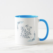 Initial "A" Blue Monogram Calm Floral Coffee
