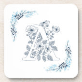 Initial "A" Blue Monogram Calm Floral Getränkeuntersetzer (Vorderseite)