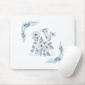 Initial "A" Blue Monogram Calm Floral Mousepad (Mit Mouse)