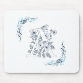 Initial "A" Blue Monogram Calm Floral Mousepad (Vorne)