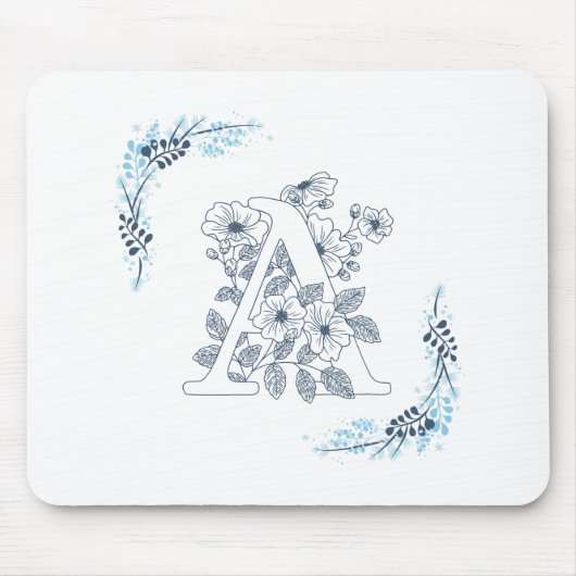 Initial "A" Blue Monogram Calm Floral Mousepad (Vorne)