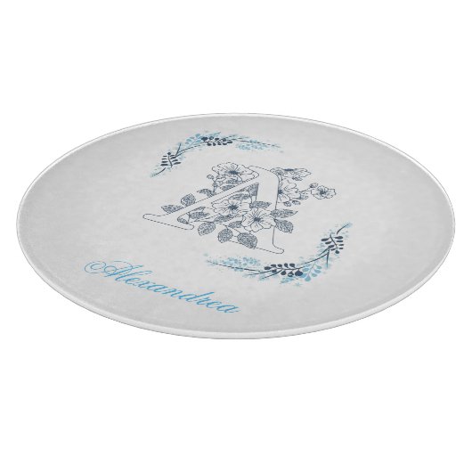 Initial "A" Blue Monogram Calm Floral Schneidebrett (Ecke)