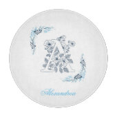 Initial "A" Blue Monogram Calm Floral Schneidebrett (Vorderseite)