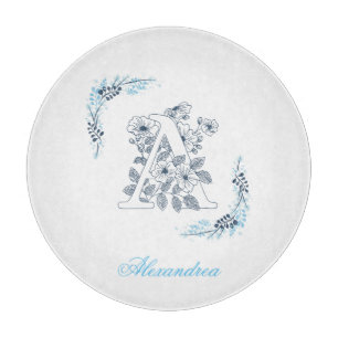 Initial "A" Blue Monogram Calm Floral Schneidebrett