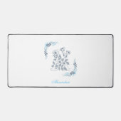 Initial "A" Blue Monogram Calm Floral Schreibtischunterlage (Vorderseite)