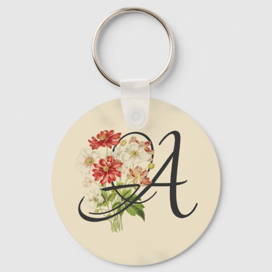 Initial A, Vintag Anemones Schlüsselanhänger (Vorderseite)