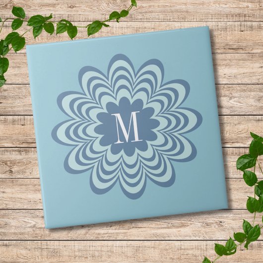Initial abstrakt Blue Blume Custom Monogram Fliese