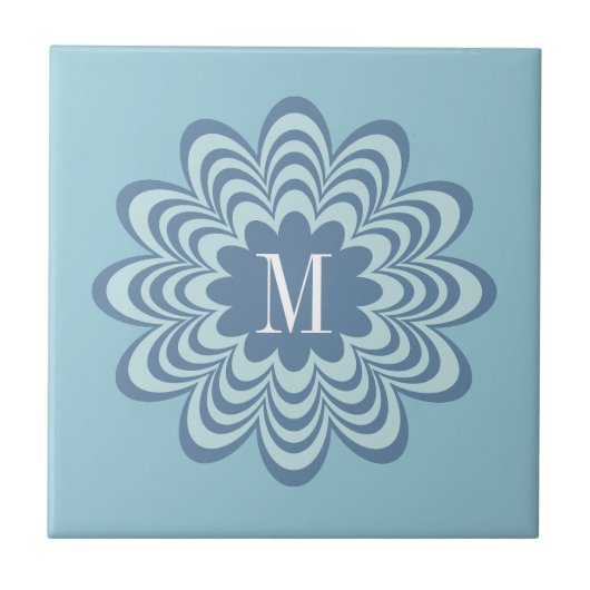 Initial abstrakt Blue Blume Custom Monogram Fliese (Vorderseite)
