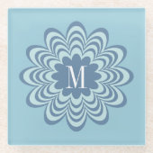 Initial abstrakt Blue Blume Custom Monogram Glasuntersetzer (Vorderseite)