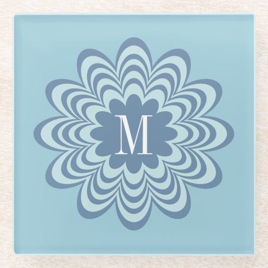 Initial abstrakt Blue Blume Custom Monogram Glasuntersetzer (Vorderseite)
