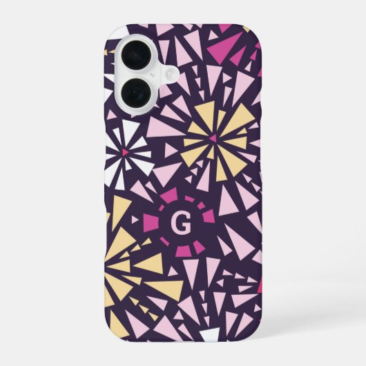 Initial abstrakt Lila Bursts Monogramm iPhone 16 Hülle (Rückseite)