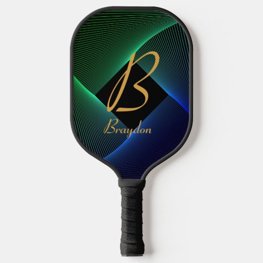 Initial ändern, Grün blauer Swirl hinzufügen Pickleball Schläger (Vorderseite)