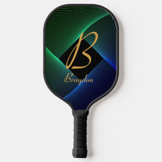 Initial ändern, Grün blauer Swirl hinzufügen Pickleball Schläger (Rückseite)