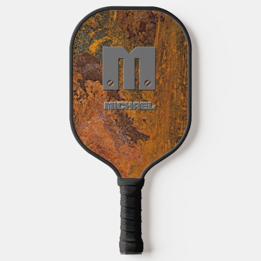 Initial ändern, Name auf Rusty Brown Metal hinzufü Pickleball Schläger (Vorderseite)