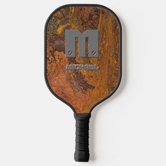 Initial ändern, Name auf Rusty Brown Metal hinzufü Pickleball Schläger (Rückseite)