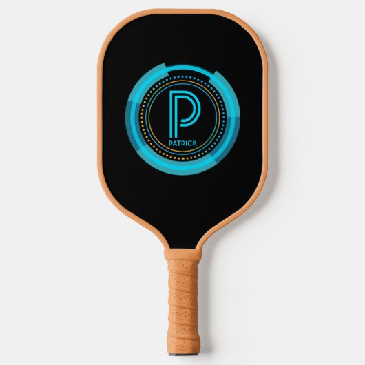 Initial ändern, Name Futuristic Blue Tech hinzufüg Pickleball Schläger (Vorderseite)
