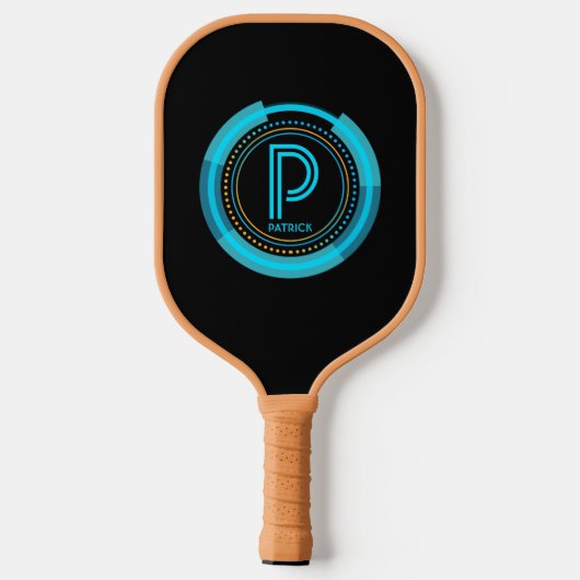 Initial ändern, Name Futuristic Blue Tech hinzufüg Pickleball Schläger (Rückseite)