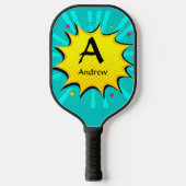 Initial ändern, Name hinzufügen, Pop Art Aqua Gelb Pickleball Schläger (Vorderseite)