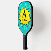 Initial ändern, Name hinzufügen, Pop Art Aqua Gelb Pickleball Schläger (Links)
