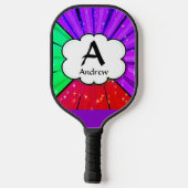 Initial ändern, Name hinzufügen, Pop Art Cloud Bur Pickleball Schläger (Rückseite)