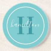 Initial Aquamarin Blue Round Custom Monogram Getränkeuntersetzer (Vorne)