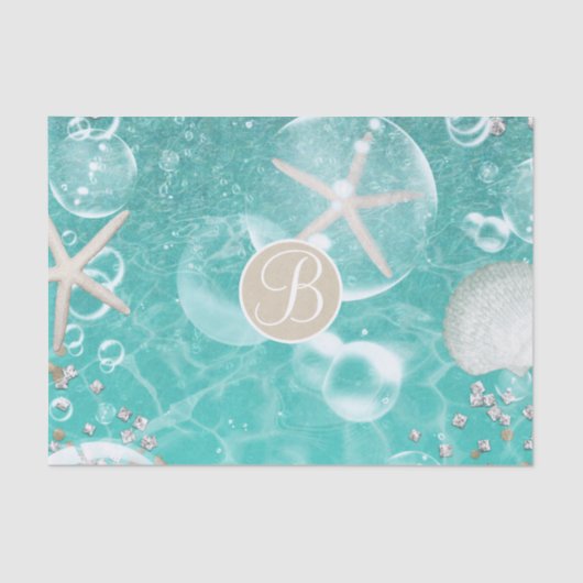 Initial aquamarine Strandfische & Bubbles Beach Mo Seidenpapier (Vorderseite)