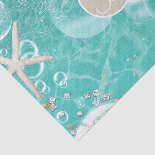 Initial aquamarine Strandfische & Bubbles Beach Mo Seidenpapier (Ausschnitt)