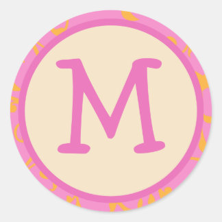 Initial-Aufkleber für das rosa Orange Monogramm Runder Aufkleber