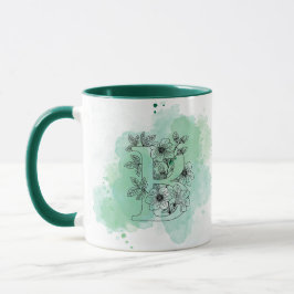 Initial B Aquarellmonogramm Grün Botanisch Tasse
