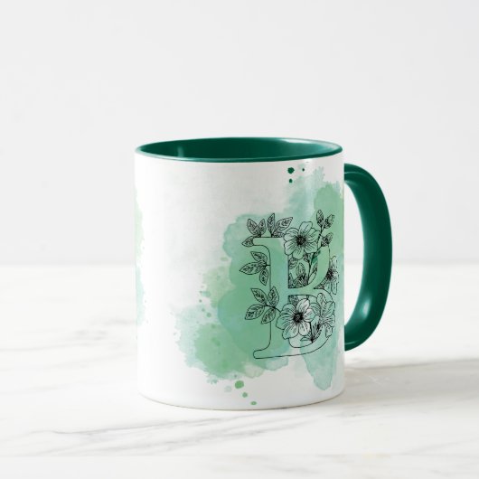 Initial B Aquarellmonogramm Grün Botanisch Tasse (VorderseiteRechts)