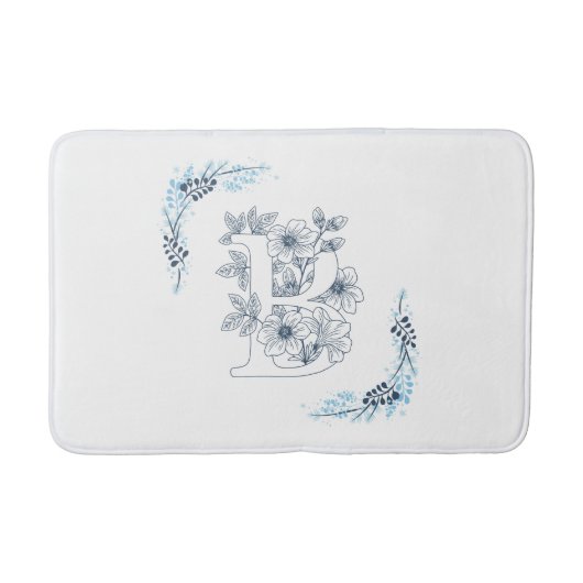 Initial "B" Blue Monogram Calm Floral Badematte (Vorderseite)