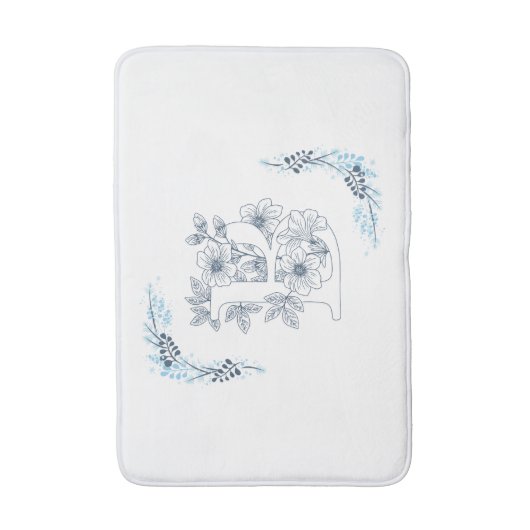 Initial "B" Blue Monogram Calm Floral Badematte (Vorderseite Vertikal)