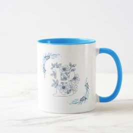 Initial "B" Blue Monogram Calm Floral Coffee Tasse