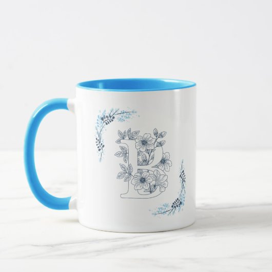 Initial "B" Blue Monogram Calm Floral Coffee Tasse (Links)