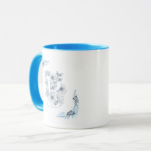 Initial "B" Blue Monogram Calm Floral Coffee Tasse (Vorderseite Links)