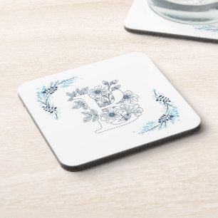 Initial "B" Blue Monogram Calm Floral Getränkeuntersetzer