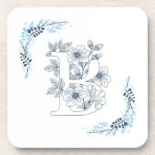 Initial "B" Blue Monogram Calm Floral Getränkeuntersetzer (Vorderseite)