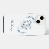 Initial "B" Blue Monogram Calm Floral iPhone Hülle (Rückseite (Horizontal))