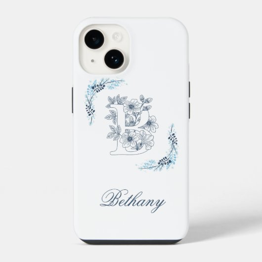 Initial "B" Blue Monogram Calm Floral iPhone Hülle (Rückseite)