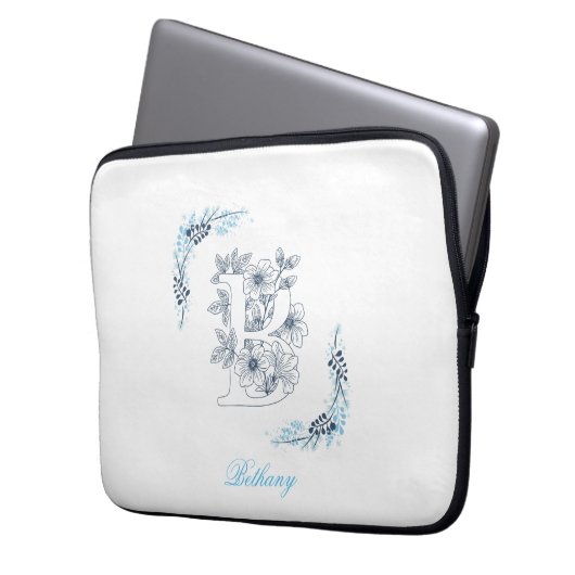 Initial "B" Blue Monogram Calm Floral Laptopschutzhülle (Vorderseite Links)