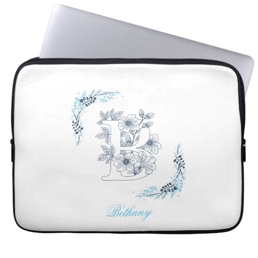 Initial "B" Blue Monogram Calm Floral Laptopschutzhülle (Vorderseite)