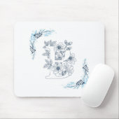 Initial "B" Blue Monogram Calm Floral Mousepad (Mit Mouse)