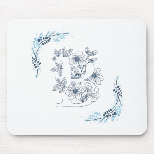 Initial "B" Blue Monogram Calm Floral Mousepad (Vorne)