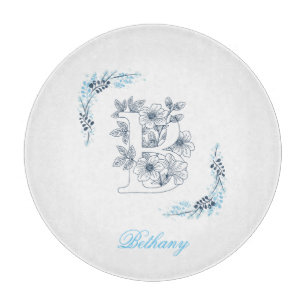 Initial "B" Blue Monogram Calm Floral Schneidebrett