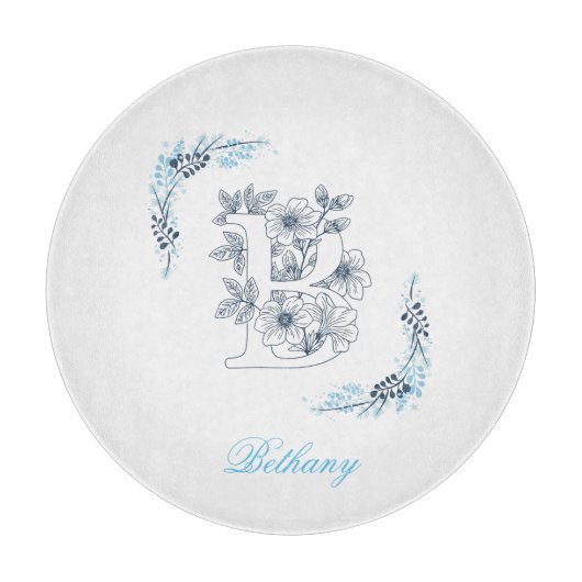 Initial "B" Blue Monogram Calm Floral Schneidebrett (Vorderseite)