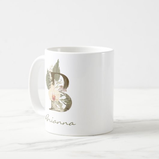 Initial B Boho Floral Orchid Greenery Individuelle Kaffeetasse (Vorderseite Links)