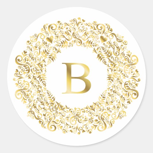 Initial B golden Damask Classic Muster Runder Aufkleber (Vorderseite)