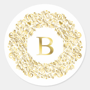 Initial B golden Damask Classic Muster Runder Aufkleber