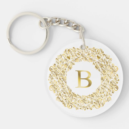 Initial B golden Damask Classic Muster Schlüsselanhänger (Vorderseite)