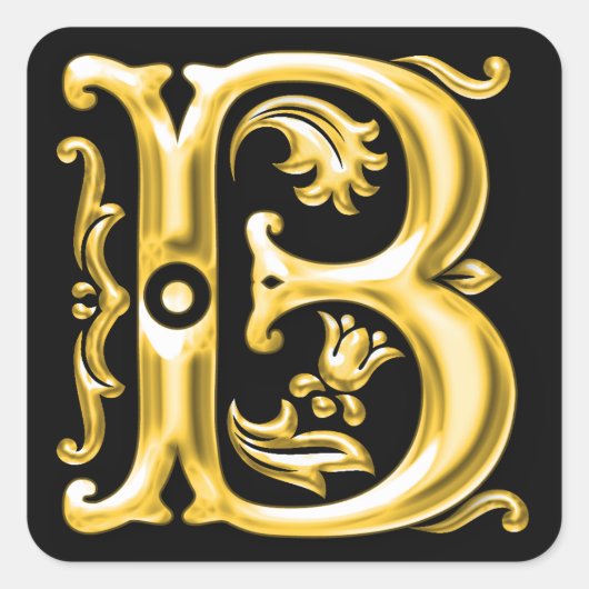 Initial-B-Hauptstadt-Briefaufkleber in Gold Quadratischer Aufkleber (Vorderseite)